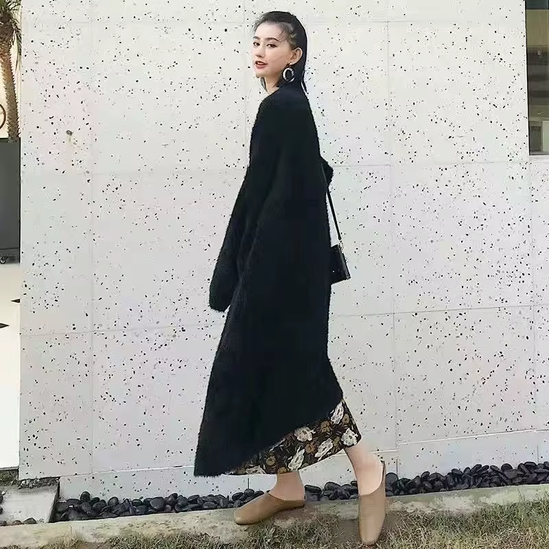 Cardigan long blanc pour femme, nouvelle collection hiver 2026, tricoté, moelleux, à manches longues