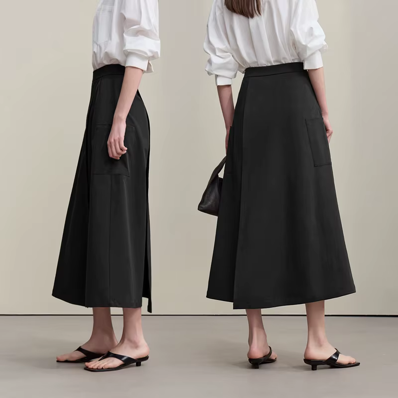 Jupe trapèze Amii pour femme, nouvelle collection été 2026, texturée, décontractée, avec poches, lon