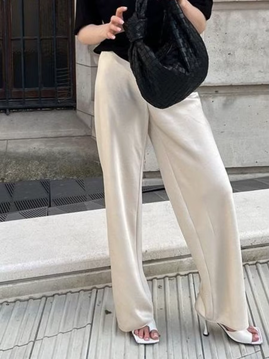 Robe en Satin Chic à Jambes Larges pour Femme, Pantalon de Travail, Taille artificiel astique, Ajust