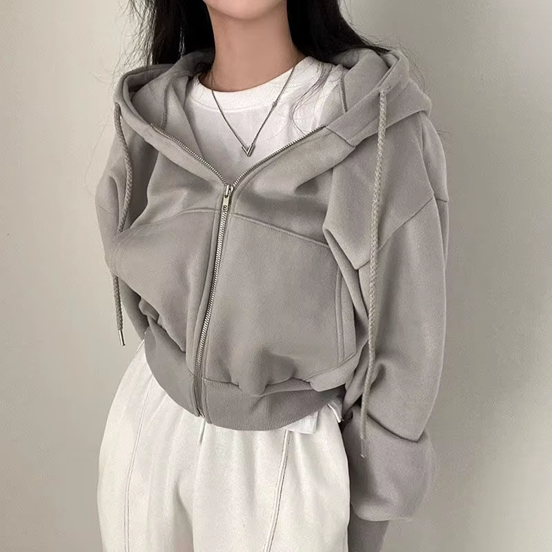 Chemise à capuche coréenne pour femmes, mode doublure polaire, sweat à capuche ample, fermeture écla
