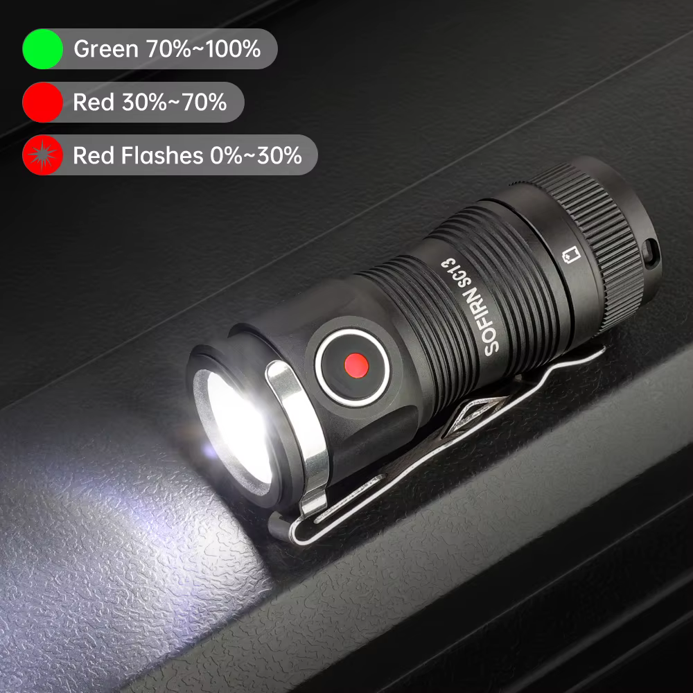 Lampe torche tactique miniature SOFIRN SC13 noire et verte 519A/SST40 LED 1300lm 18350 6000K, lampe
