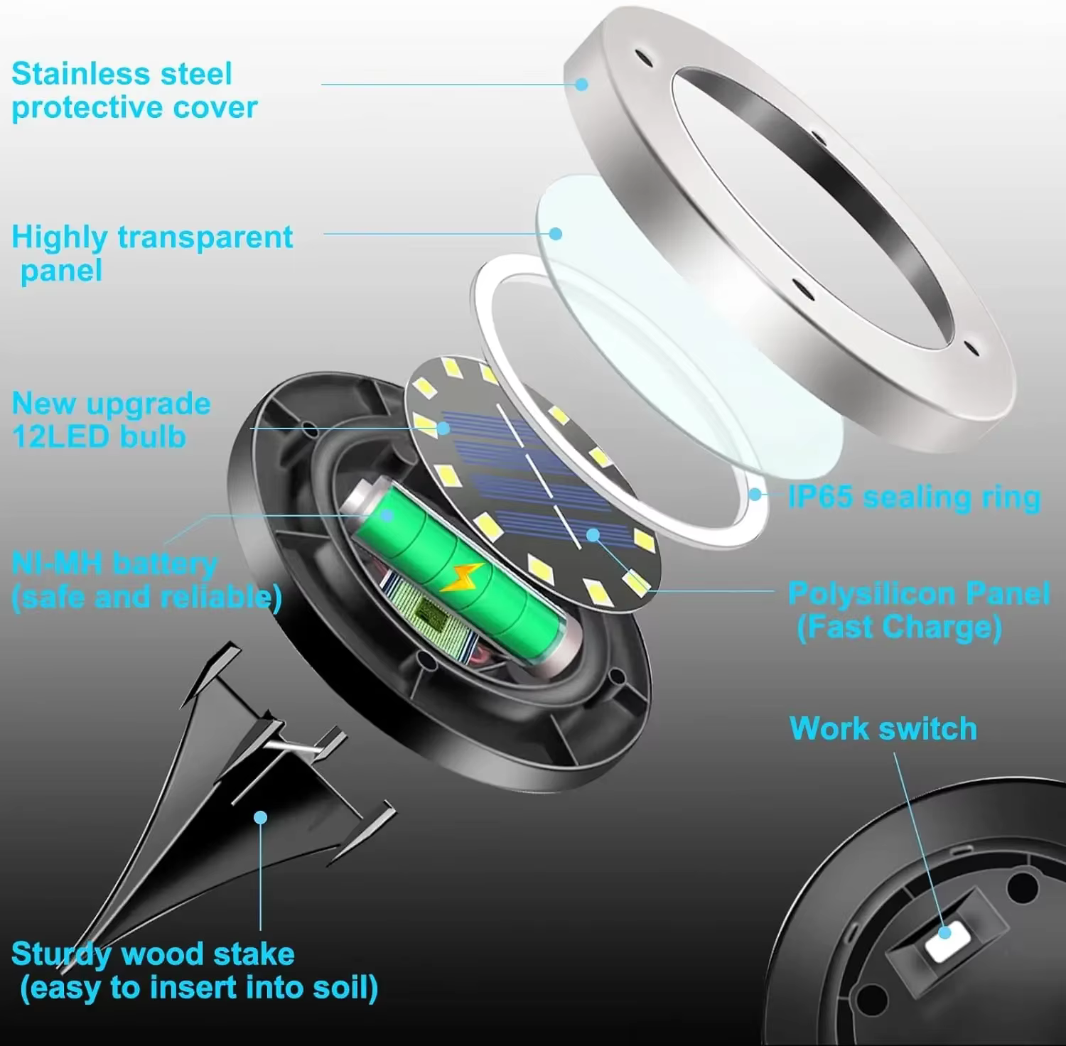Lampes solaires au sol, décorations extérieures, lampes de jardin solaires à 12 LED étanches, lumièr