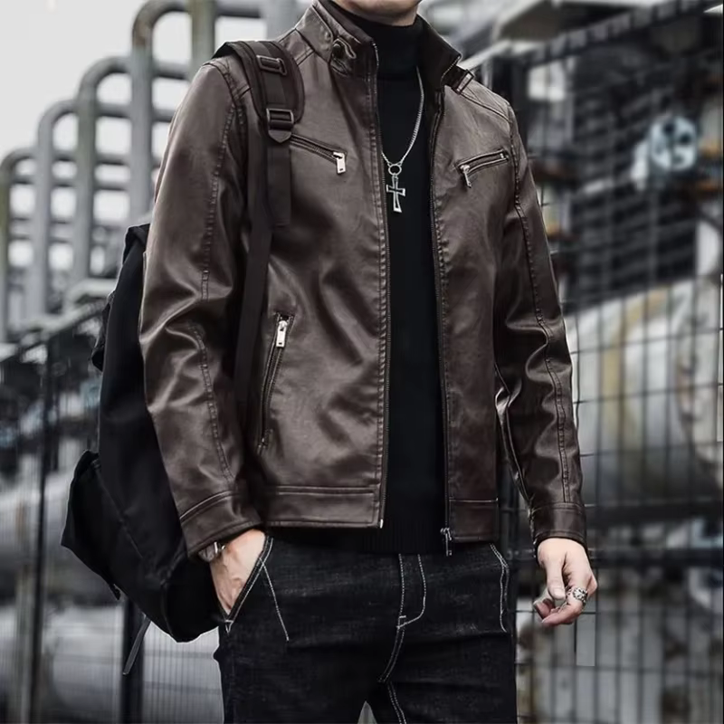 Hommes veste de costume en cuir hommes coupe ajustée manteau court hommes mode veste en cuir Streetw