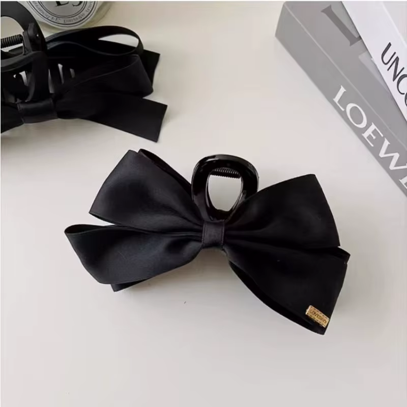 Pince à cheveux française élégante, pince à griffes avec nœud noir, Style Hepburn pour femmes et fil