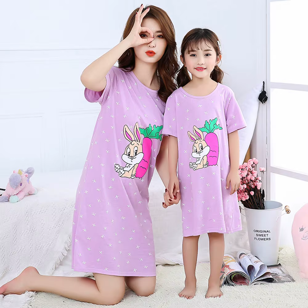 Été maman fille robe de nuit famille pyjamas vêtements de nuit enfants fille chemise de nuit pyjamas