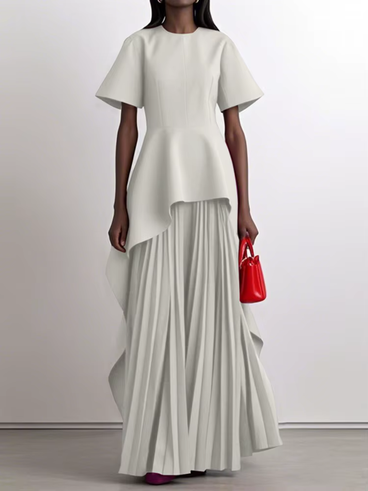 Yeezzi – robe Peplum élégante pour femmes, pour Banquet de mariage, manches courtes plissées, ourlet