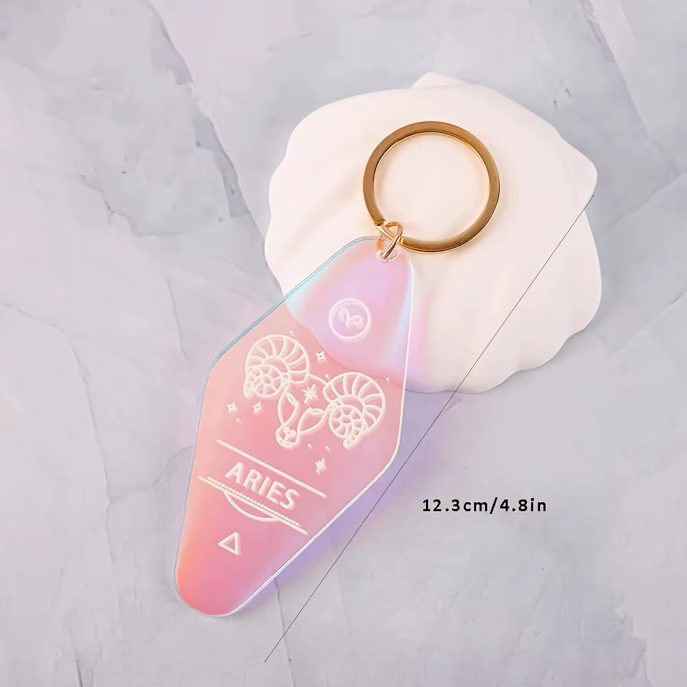 Porte-clés en acrylique à changement de couleur, signes du zodiaque, cadeau pour hôtel, porte-clés,