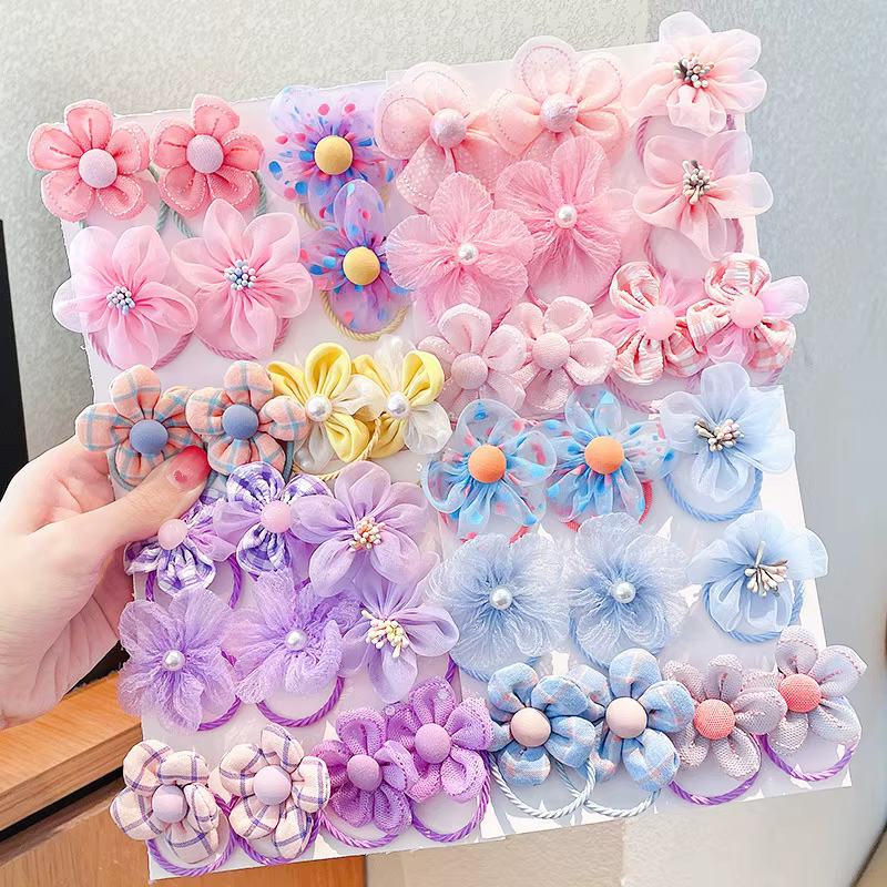 Lot de 10 élastiques à cheveux en maille à fleurs pour enfants, avec une bonne élasticité, bandeau p