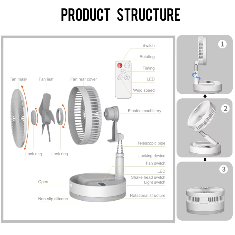 P10 10800mAh ventilateur Portable pliant USB télécommande refroidisseur d'air silencieux Rechargeabl