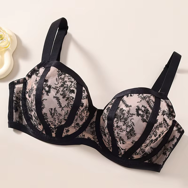 Soutien-gorge minimiseur en dentelle transparente pour femme, armatures non rembourrées, lingerie re