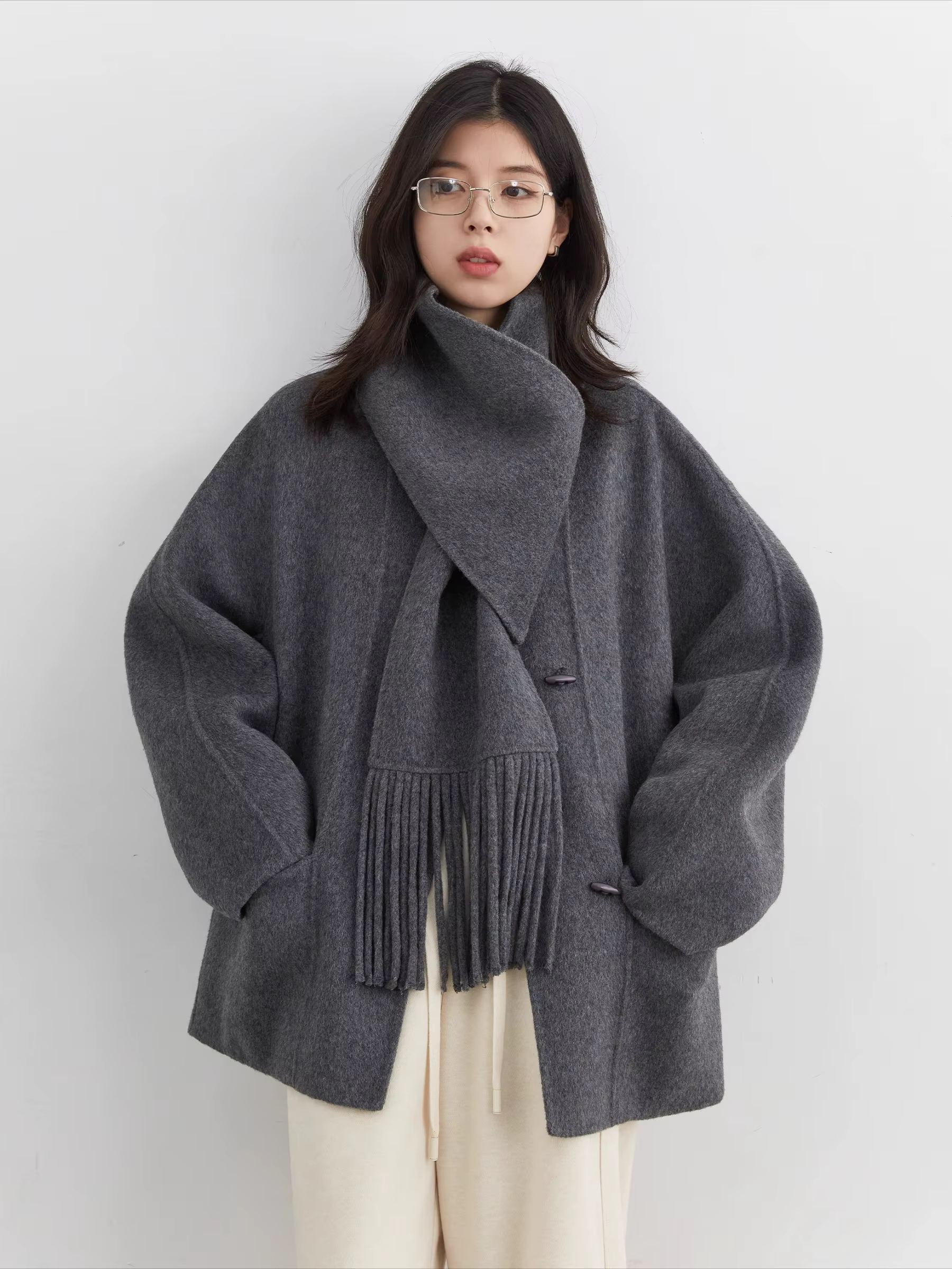 CHIC VEN femmes manteau en laine solide ample simple boutonnage pardessus Double face bureau dames m