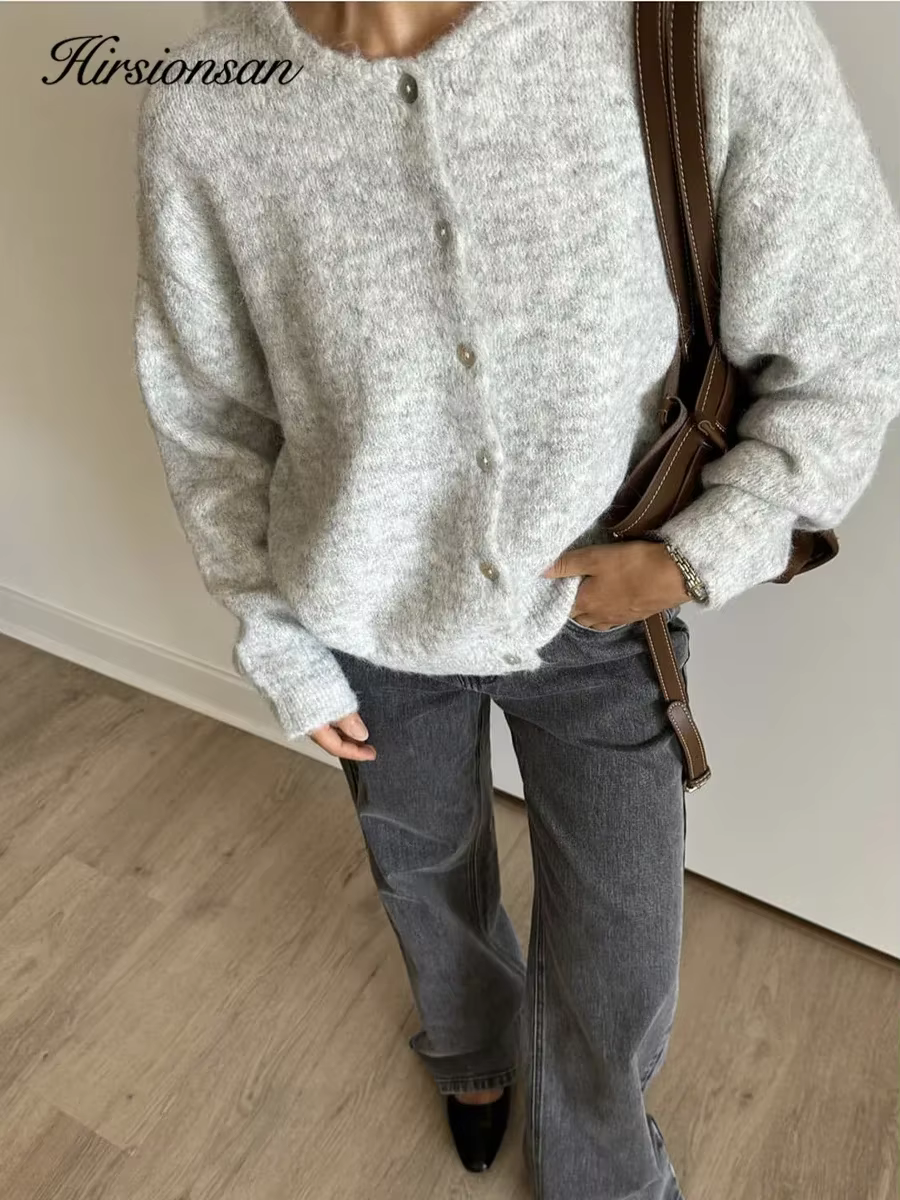 Hirsionsan élégant à manches longues pull femmes 2024 nouveau simple boutonnage femme Cardigan décon