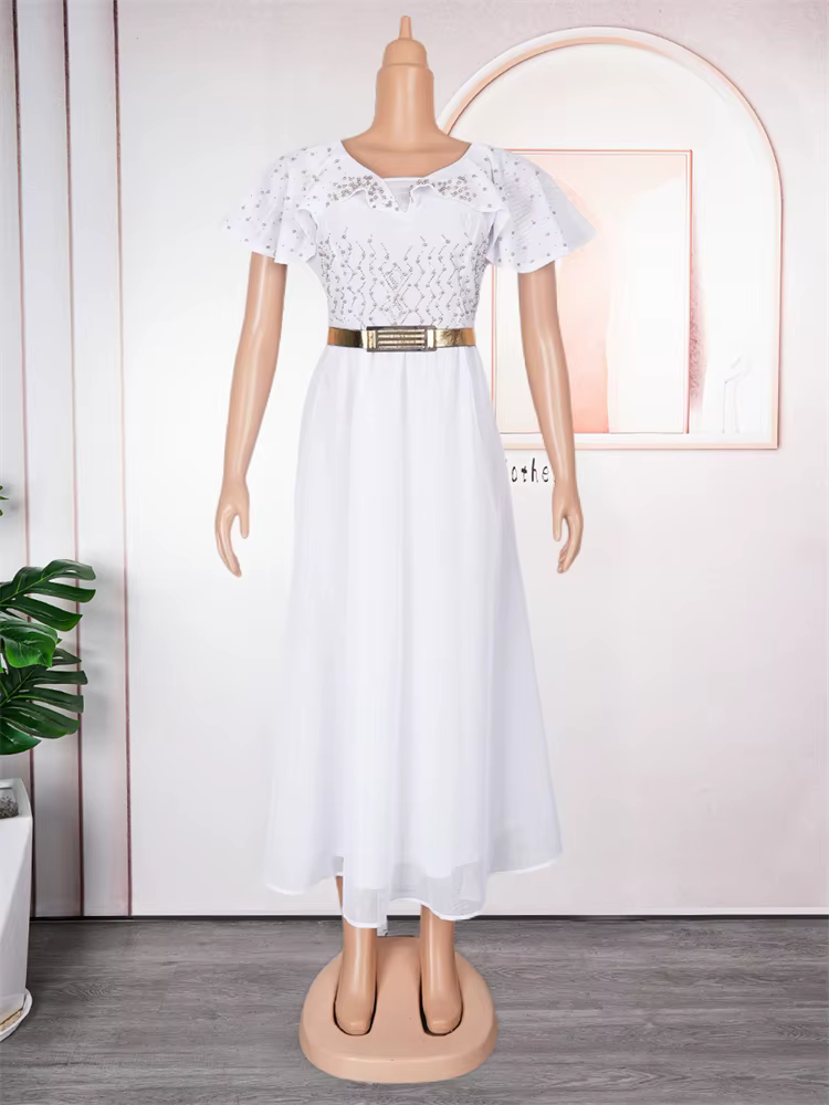 Robes de soirée d'été 2026 à manches courtes pour femmes, robes de luxe ornées de diamants, robes de