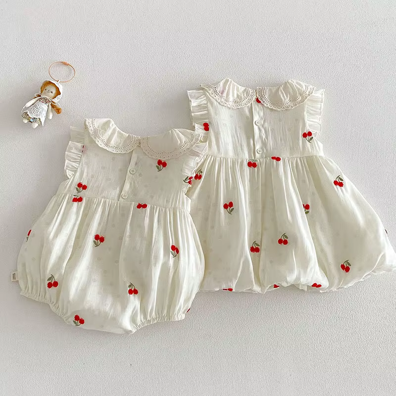 MILANCEL – body d'été pour bébé de 3 à 24 mois, motif cerise, dessin animé, une pièce, ample, en den