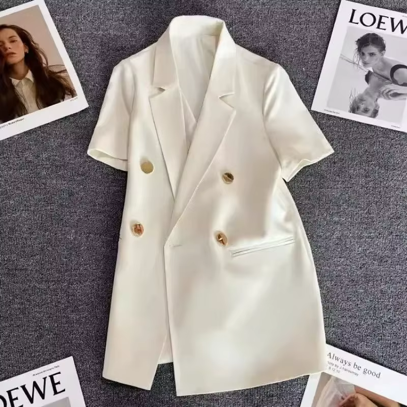 Veste d'été doublée dos nu pour femme, manteau blanc imbibé, manches courtes, mode coréenne, haute q