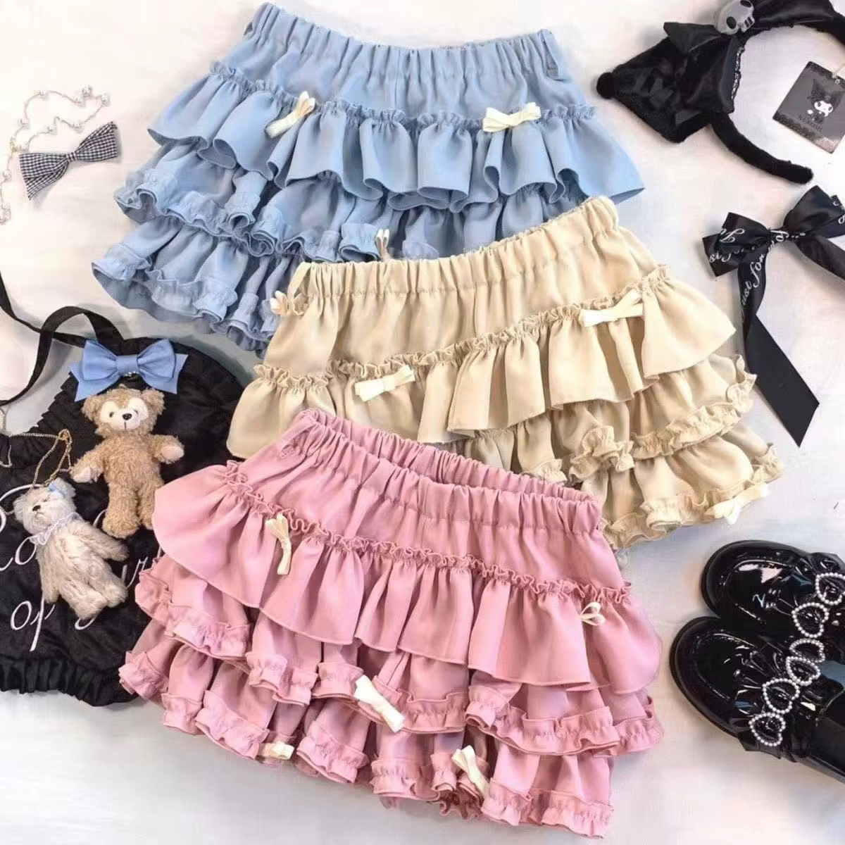 Nouvelle collection été 2026 : Mini-jupe tutu polyvalente pour femme, bleue, avec nœud et dentelle,
