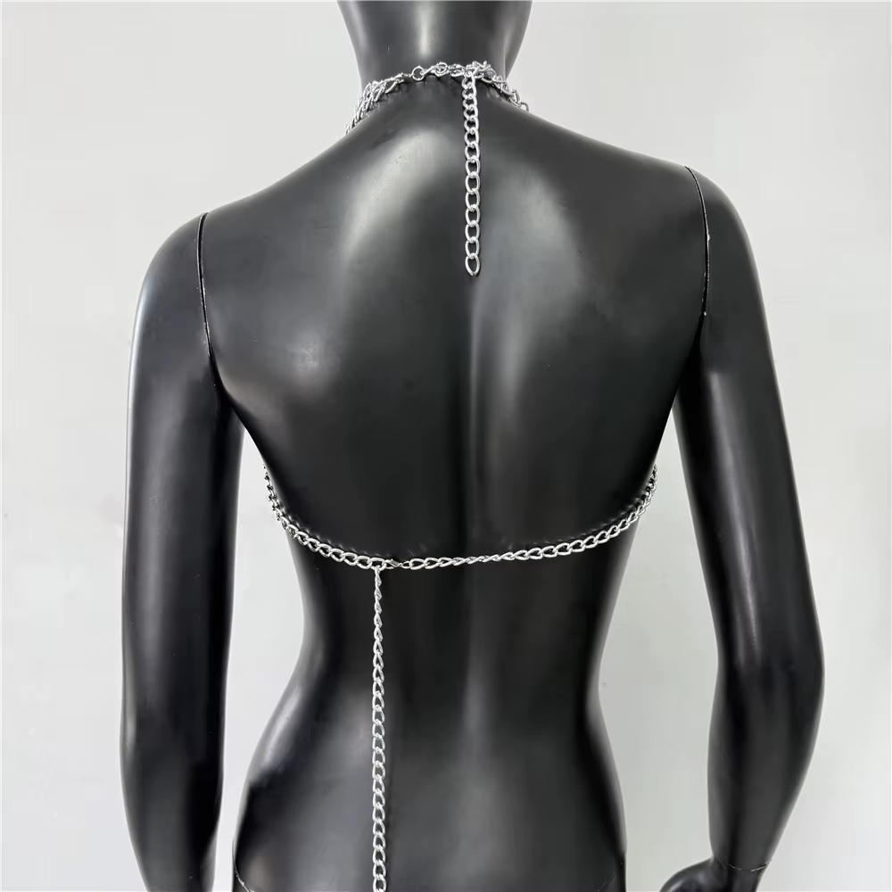 Débardeur d'été avec chaîne en métal pour femmes, Sexy, ajouré, dos nu, décolleté en V profond, col 