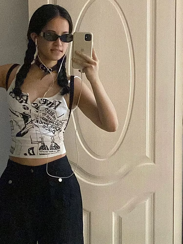 Y2K-Haut court en tricot à fibres imprimées E-Girl Punk pour femmes, haut d'été, nickel é, grunge, 9