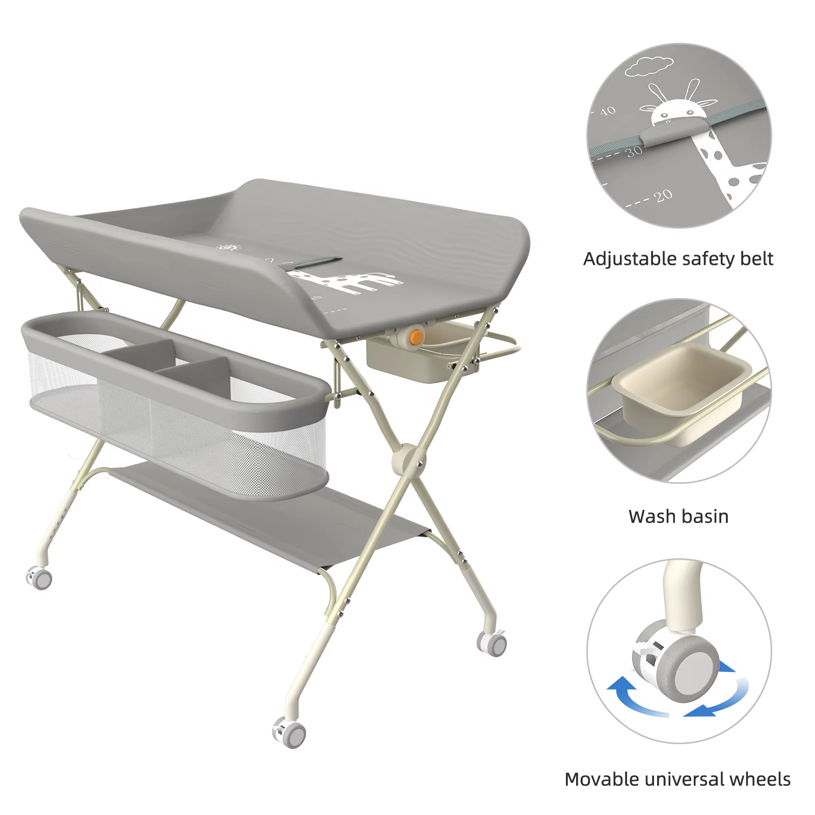 Table à Langer Pliable et Portable, Table à Langer Bébé Charge 11KG, avec Bassin d'Eau Panier de Ran
