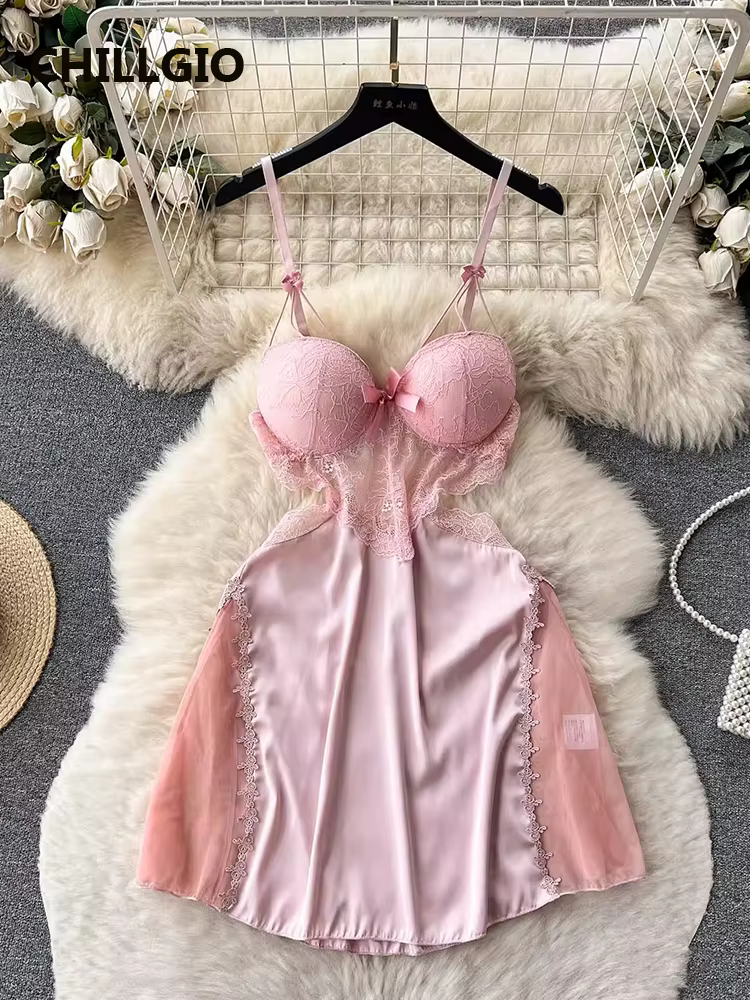 CHILLGIO femmes Sexy dentelle florale Spaghetti sangle robe d'été mode dos nu une ligne été Transpar