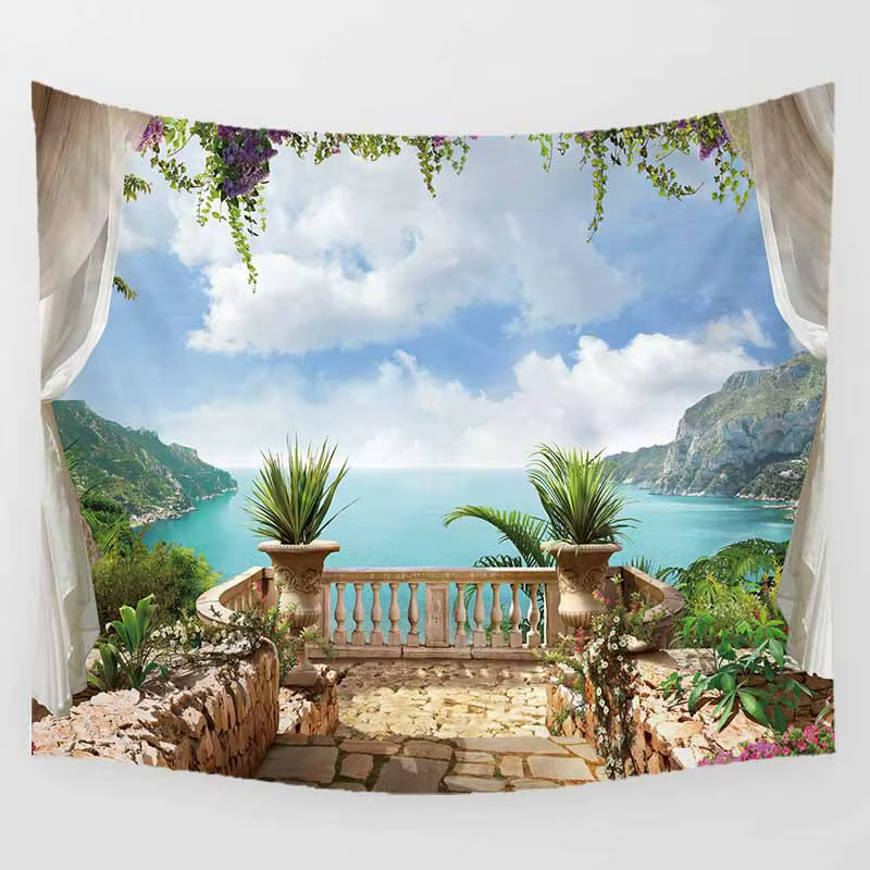 Tapisserie de fond d'art mural, belle nuit, lune, mer, plage, paysage, décoration