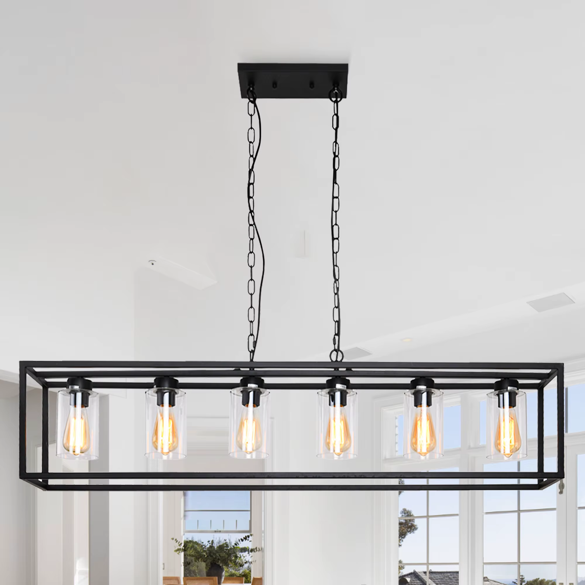 Lustres rectangulaires avec abat-jour en verre, luminaires de salle à manger, îlot de cuisine, lampe