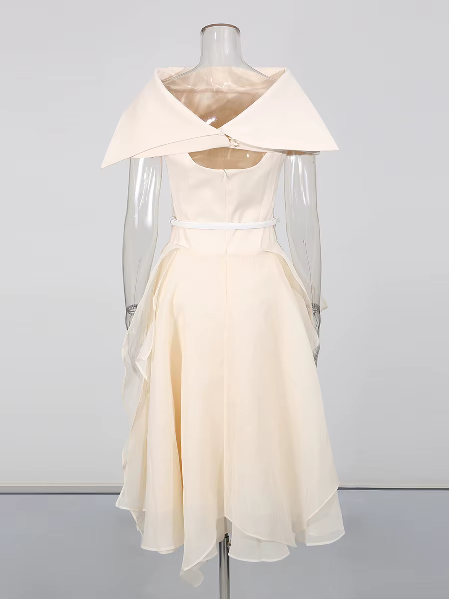 CHICEVER Ensemble deux pièces irrégulier uni pour femme, col châle à revers, sans manches, robe long