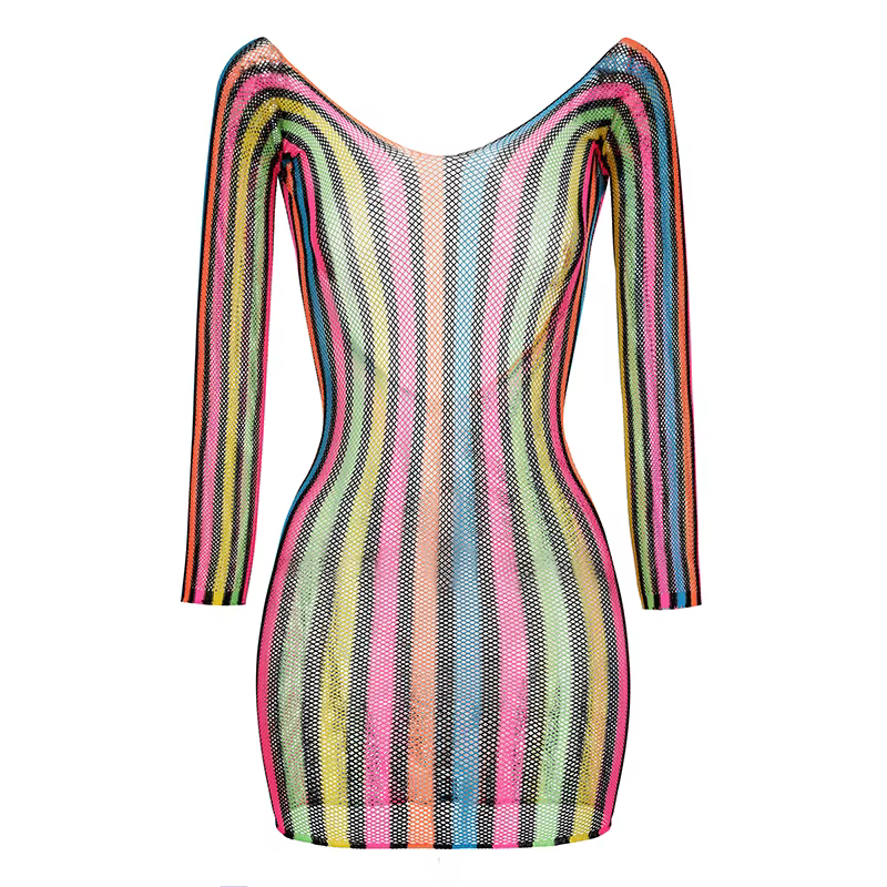 1 pièce Robe de plage moulante pour femme, style résille, transparente et ajourée, à manches longues