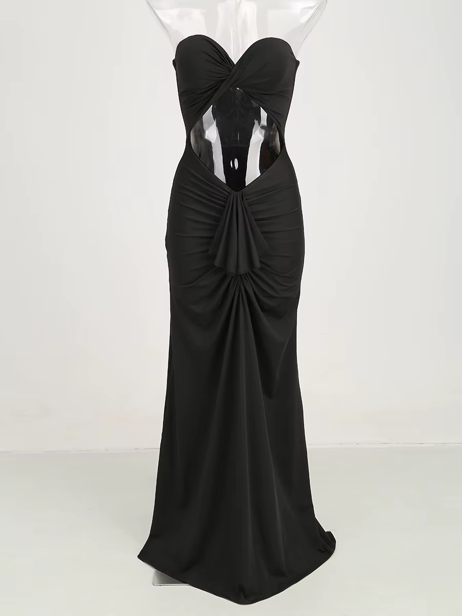 Robes longues de soirée noires, Sexy, sans bretelles, tenues de fête d'anniversaire, robes élégantes