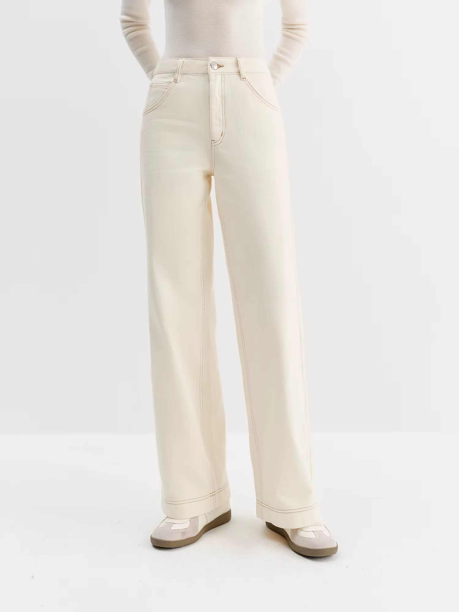 FSLE jean droit taille haute pour femmes hiver solide Simple tout-match 2025 nouveau pantalon polyva