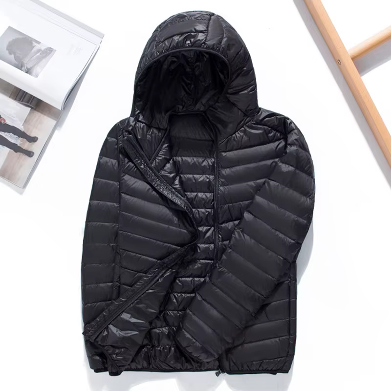 Doudoune Légère à Capuche pour Homme, Doudoune Courte, Grande Taille, Décontractée, Couleur Unie, No