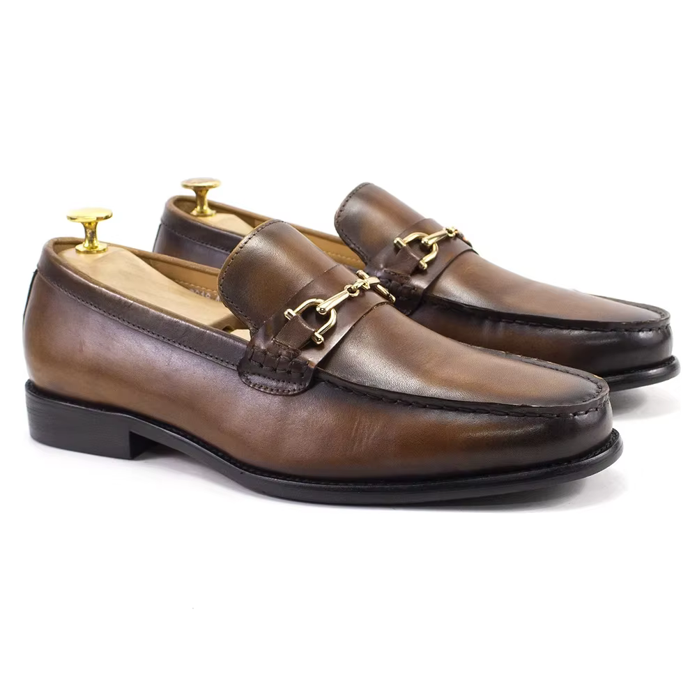 Mocassins en métal de style italien classique pour hommes, cuir véritable, chaussures provoqué à enf