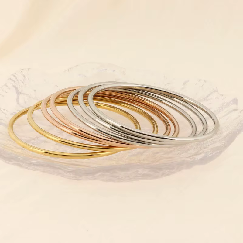 Bracelet Simple en acier inoxydable pour femmes et hommes, couleur or argent, fil géométrique rond, 