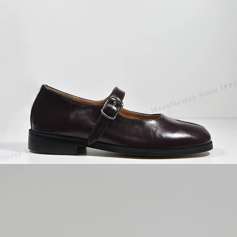 Chaussures Tabi IPPEUM, ballerines bordeaux à bout fendu, grandes tailles 44, mocassins en cuir marr