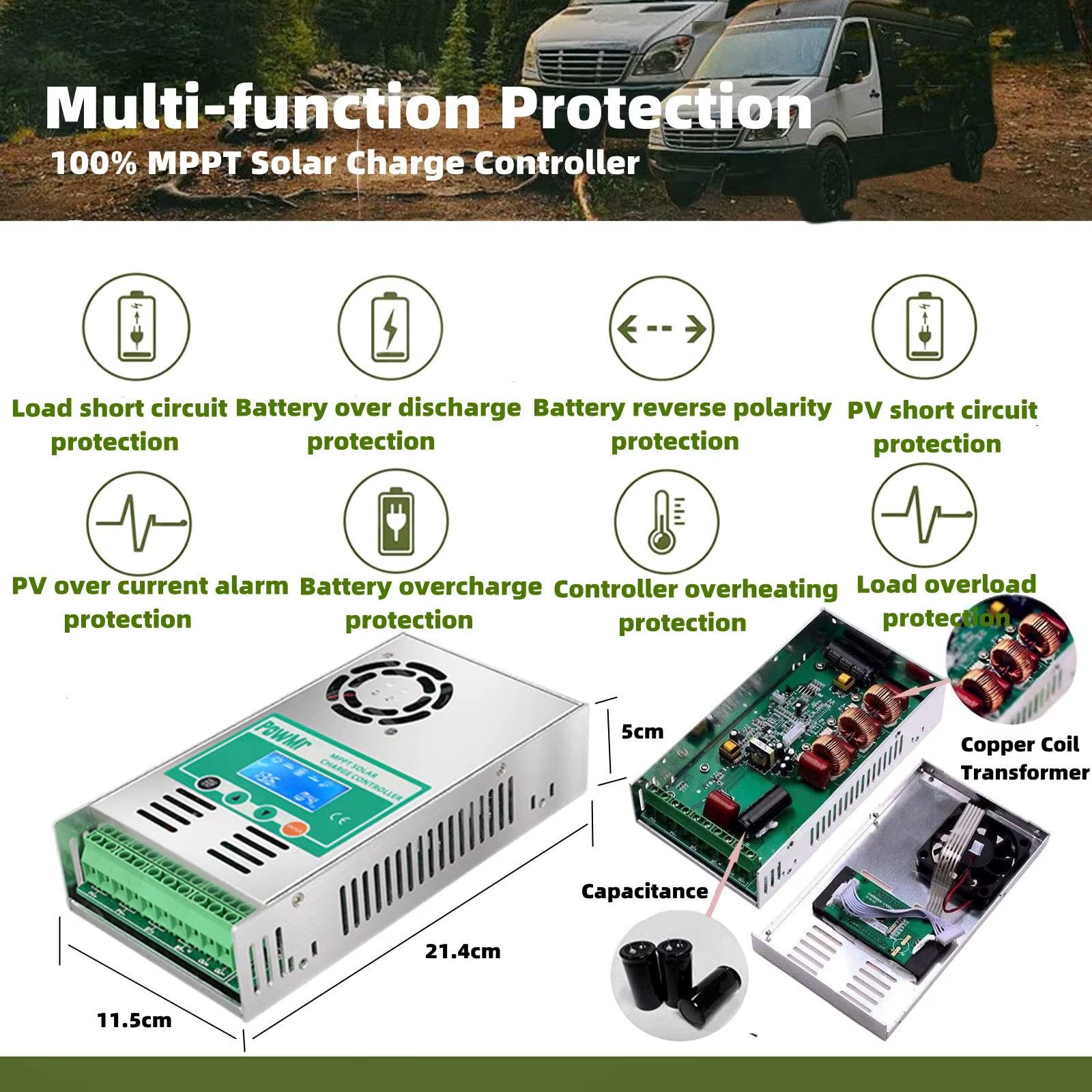 PowMr MPPT 60A contrôleur de Charge solaire décharge rétro-éclairage 12V 24V 36V 48V Auto pour panne