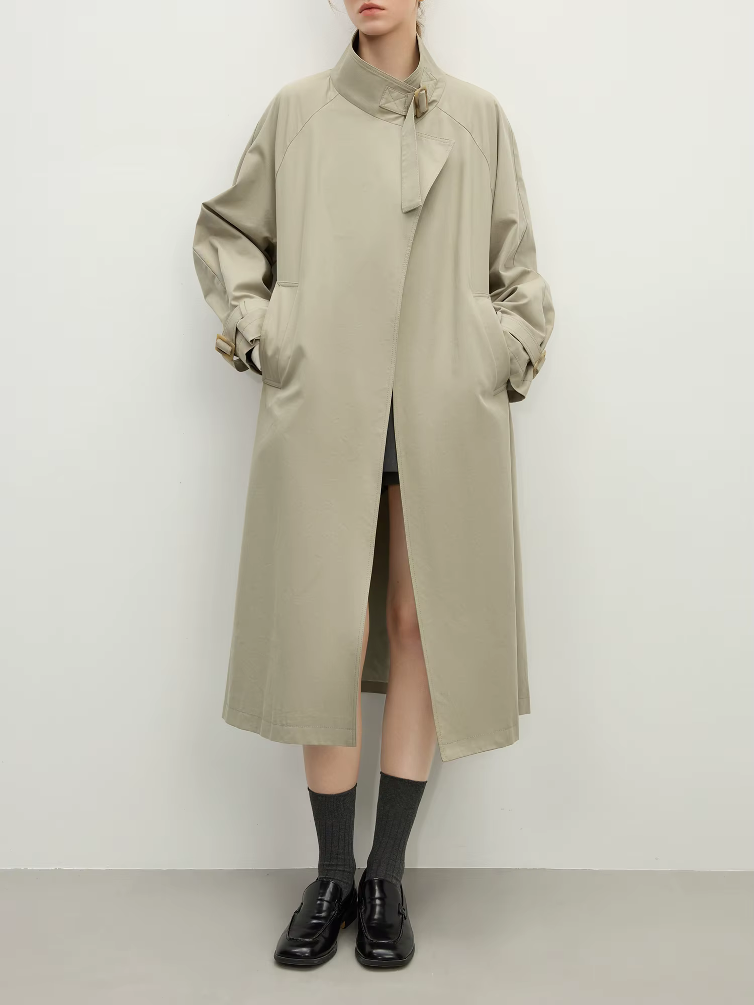 FSLE-Manteau long décontracté à col montant pour femme, tenue de bureau, style britannique, nouvelle