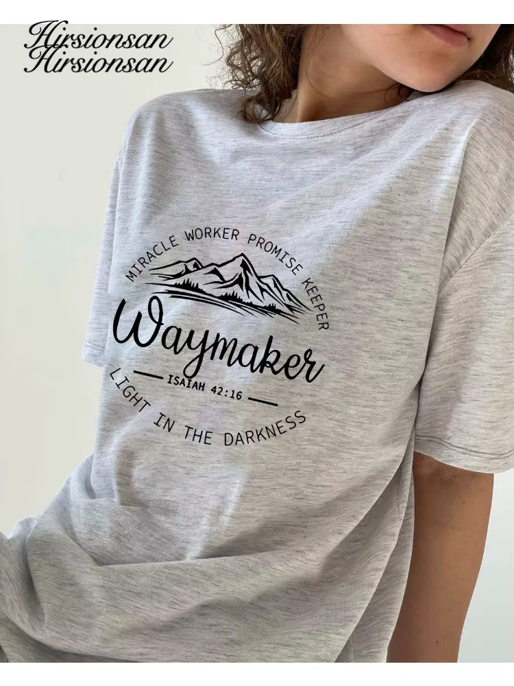 Hirsionsan-T-shirt col rond femme, 100% coton, imprimé montagne, vintage, décontracté, chic, été, 20