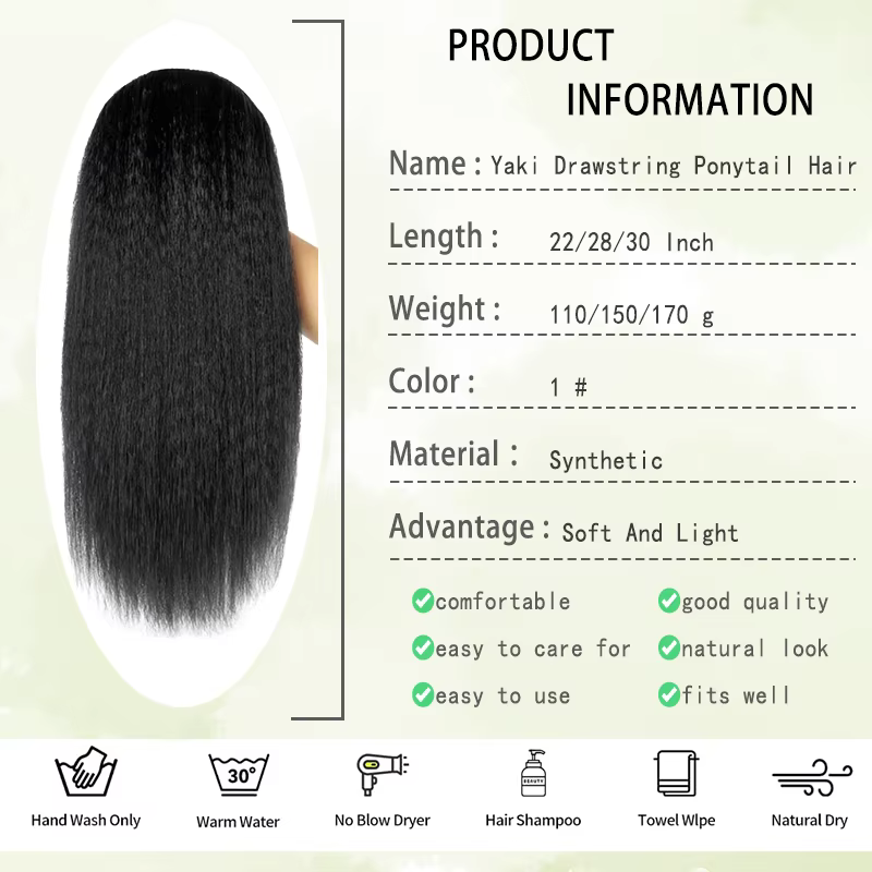Perruque Synthétique Longue Crépue Lisse de 22/28/30 Pouces, Sans Colle, Pré-Customisée, Yaki, pour 