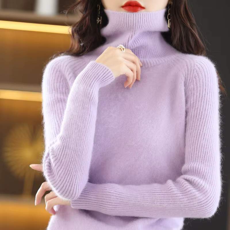 Pull tricoté à col haut et cachemire de vison pour femme, haut doux, mode coréenne, nouvelle collect