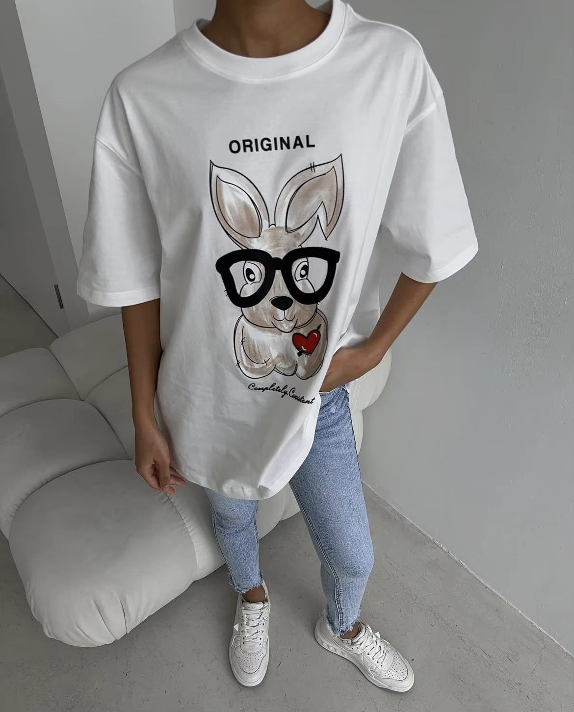 Hirsionsan-T-shirt imprimé dessin animé élégant pour femme, t-shirts décontractés chics, pull en cot