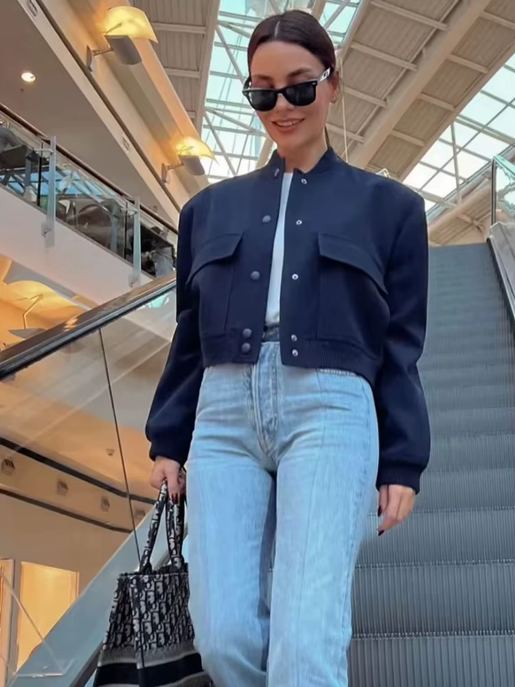 MUJER 2025 femme Bomber veste blanc automne hiver bouton recadrée vestes pour femmes mode à manches 