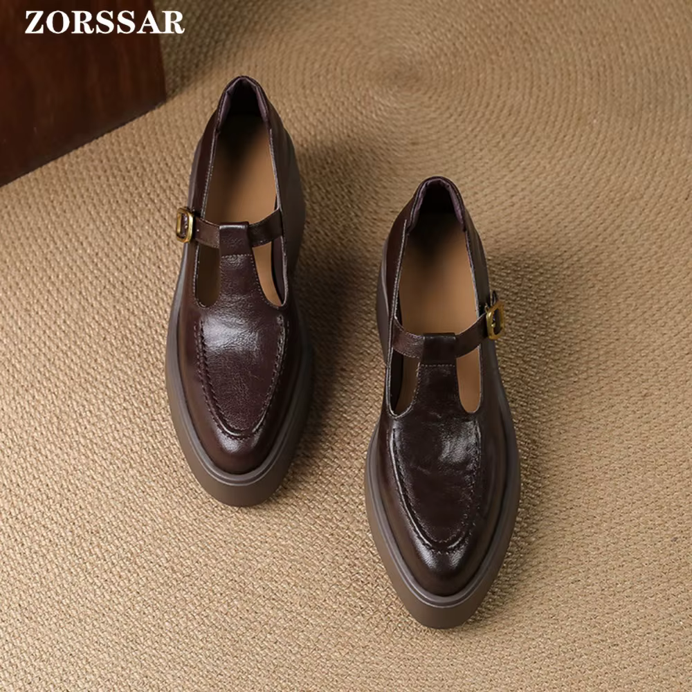 Escarpins à talons hauts et plateforme épaisse pour femmes, chaussures en cuir véritable à bout poin