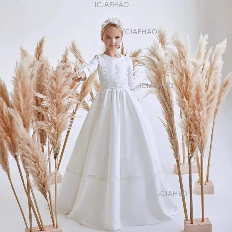 Nouvelle Robe de Cérémonie 2026 pour Enfants à Manches Courtes avec Nœud, Tenue de Fête d'Anniversai
