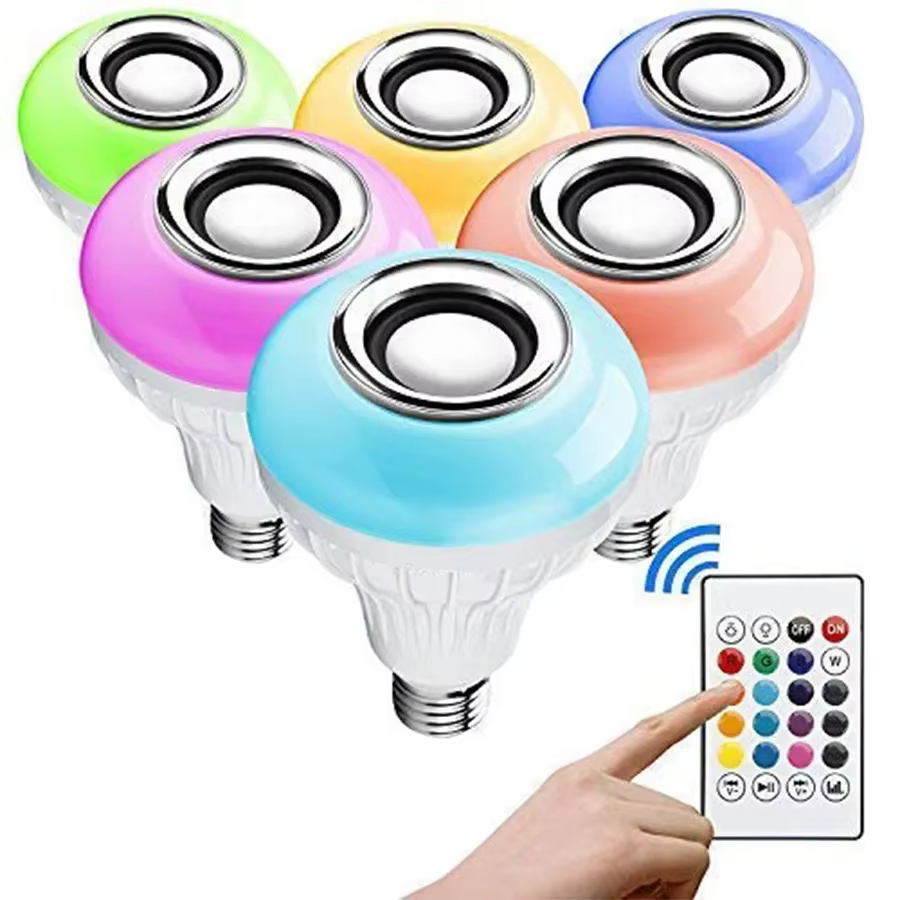 Ampoule de musique avec haut-parleur Bluetooth E27, 12W, télécommande RGB, 85-265V, pour chambre à c