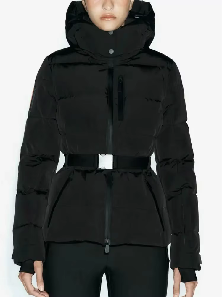 Manteaux Parkas de Sport rembourrés à capuche pour femmes, taille haute, avec ceinture, élégants, ép