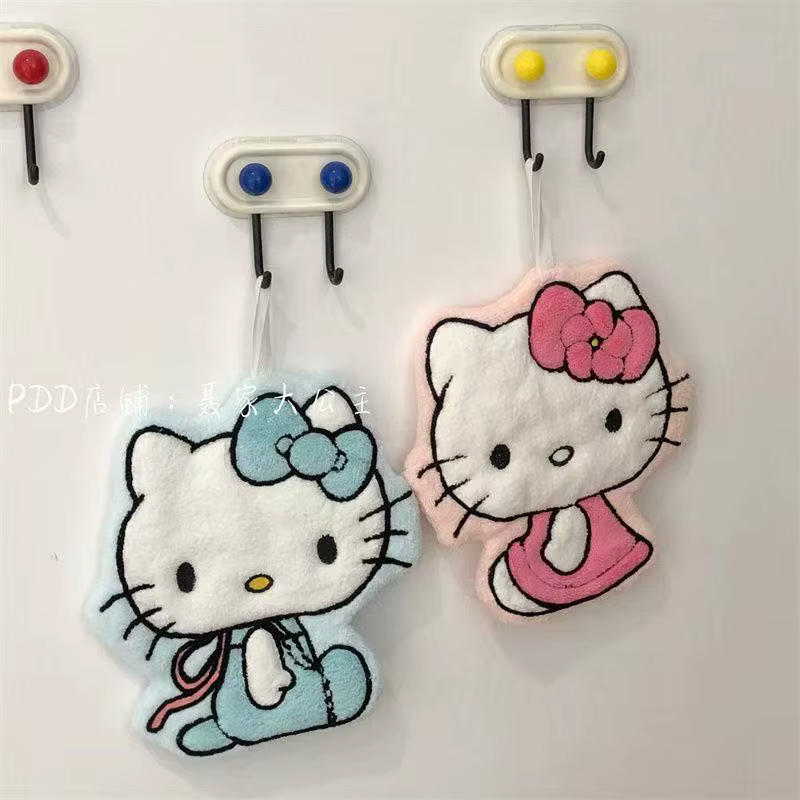 Serviette à main Sanrio Hello Kitty en velours corail, absorbante, à suspendre, petite serviette mig