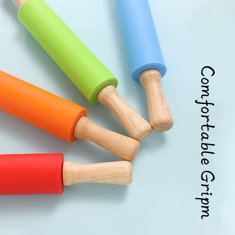 Rouleau à pâtisserie en Silicone antiadhésif, manche en bois, pâte à pâtisserie, rouleau à farine, o