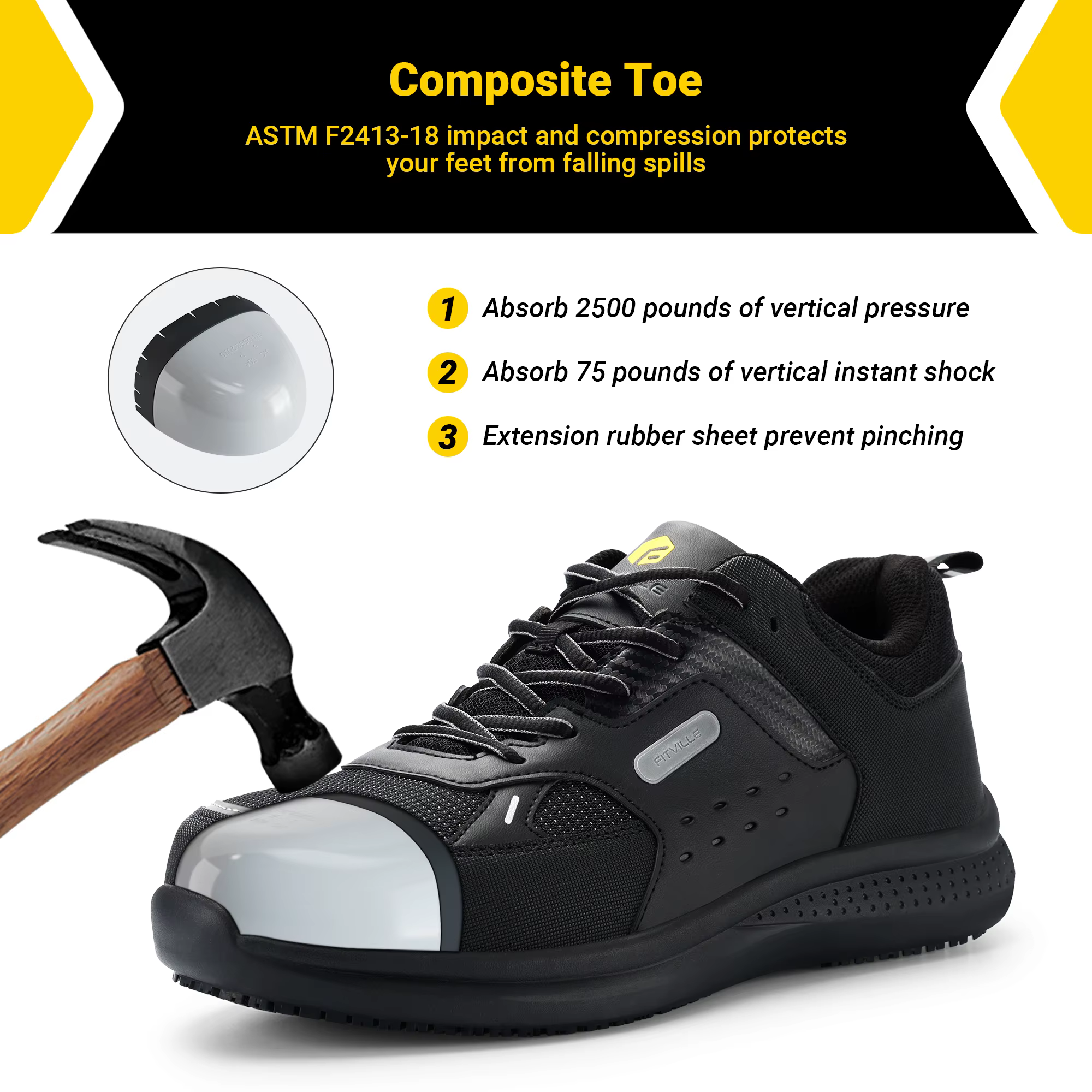 FitVille chaussures de travail Extra larges pour hommes chaussures décontractées anti-dérapant bout