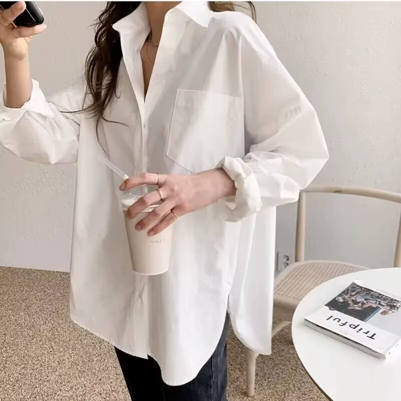 Chemise blanche à manches longues pour femmes, ample, tout avec la nouvelle version coréenne d'autom