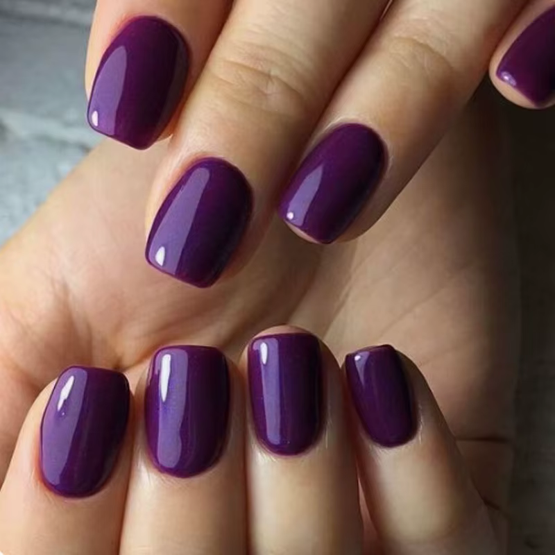 Faux ongles courts et carrés, couleur unie, Design rouge vin, à pression, simples, détachables, fini